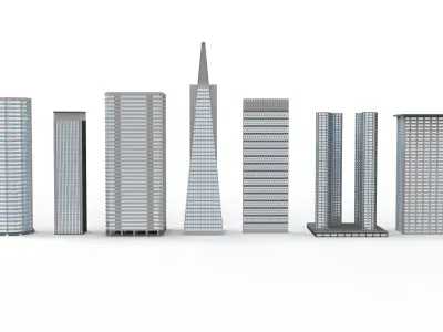 Skyscrapers Pack 7 modern commercial buildings 3D model