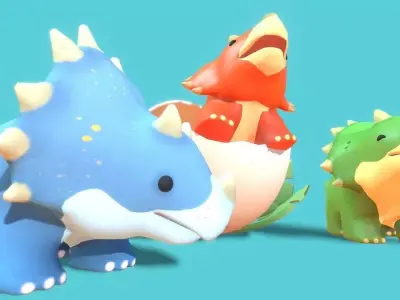 Cartoon Dinosaur Pack Low-poly 3D model