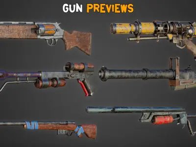 35 Post Apocalyptic Guns with 4K Texture Low-poly 3D model