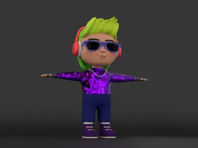 Stylized DJ Character Rigged with Facial Shape Key Animation Low-poly 3D model