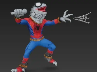 Iguana Spider Punk Rebellious Web Slinging Rockstar 3D model