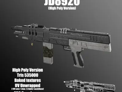 High poly and low poly gun-JD8920 Low-poly 3D model