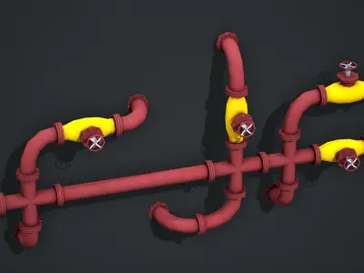 Industrial Pipes Modular - Low Poly Game Ready Low-poly 3D model