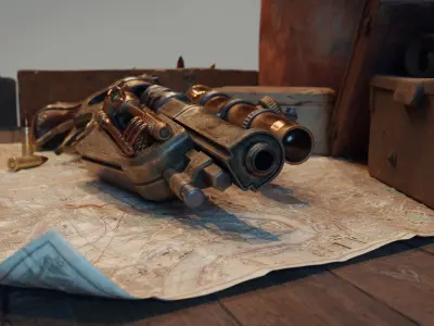 Steampunk Gun - Queens Tender Low-poly 3D model