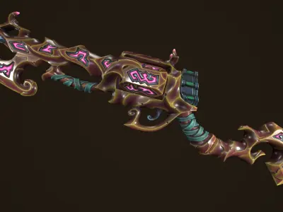 Modular stylized rune ice rifle shotgun revolver axe knife Low-poly 3D model