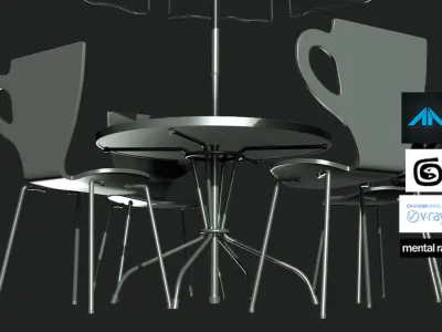 Parasol table and chairs with umbrella Free 3D model