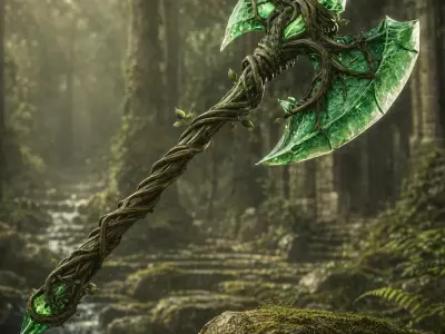 Fantasy Crystal Axe Nature Style Game Ready Low-poly 3D model