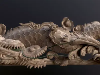 Carved Japanese Dragon Sculpture Low-poly 3D model