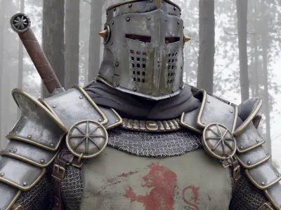 Crusader knight in armor Low-poly 3D model