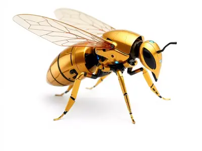 Golden Robotic Bee model pack Low-poly 3D model