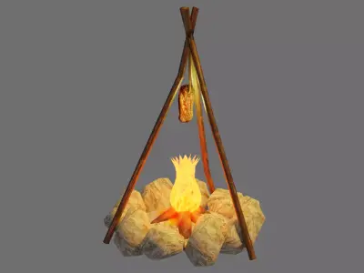 The bonfire or Campfire 3D Model Low-poly 3D model
