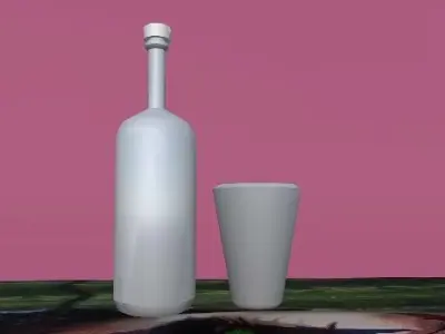 Shampan bottle and glass Free low-poly 3D model