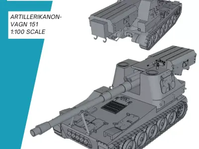 Artillerikanonvagn 151 Bandkanon 1 3D print model