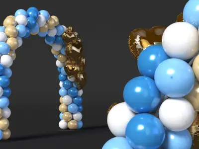 Party Balloon Arch with Golden Hearts 3D model