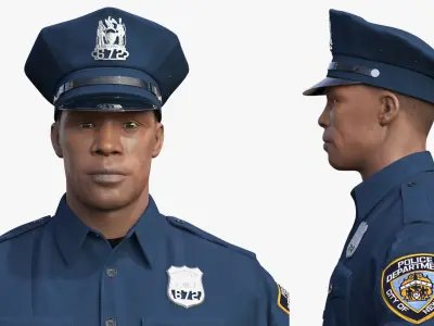 African American NYPD Police Officer T-Pose Fur 3D model