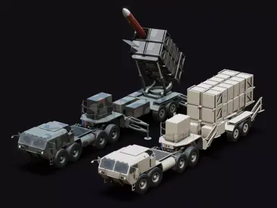 Surface to air Missile Launcher with Tractor Truck Low-poly 3D model