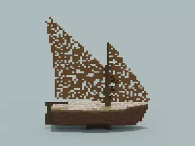Voxel Wooden Ship 3D Model Low-poly 3D model