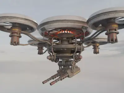 Sci-Fy futuristic assault drone Pentacopter Low-poly 3D model