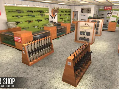Gun Shop - weapon and furniture Low-poly 3D model