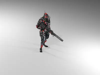 Futuristic Combat Robot with Rifle 3D model