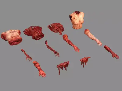 Horror Assets Human Corpse Body Part Collection X6 Pack 3D Model Low-poly 3D model