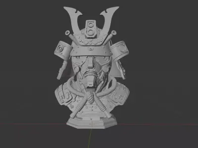 Cyberpunk Mecha Samurai Bust Detailed 3D Print STL 3D print model