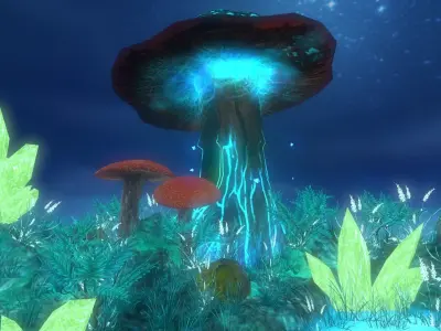 Fantasy mushroom island Low-poly 3D model