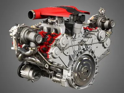 F8 Tributo Engine - V8 Twin Turbo Engine 3D model