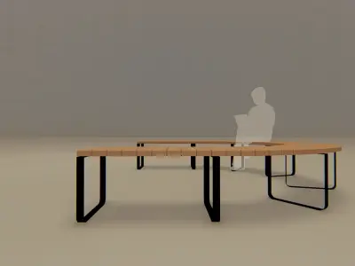 Low Poly Outdoor Curved Bench Low-poly 3D model