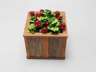 Low-Poly Wood Flower Planter with Geraniums 3D Model Low-poly 3D model