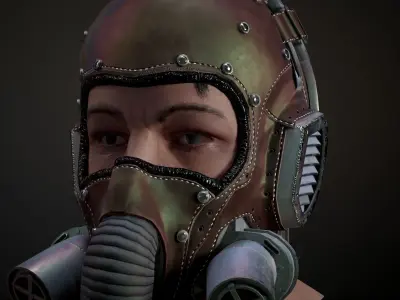 Pilot head with helmet Low-poly 3D model