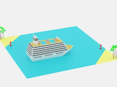 Lowpoly Cartoon Cruise Ship Low-poly 3D model