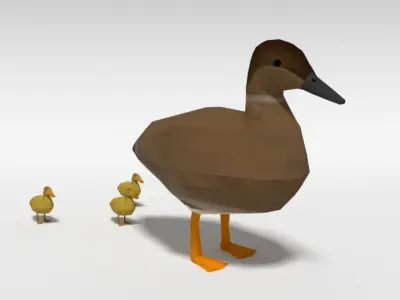 Low Poly Cartoon Gadwall Duck Low-poly 3D model