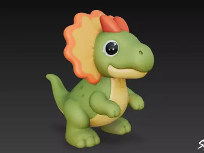 Cartoon Plush Dilophosaurus Low-poly 3D model