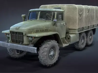 Ural-375 Flatbed Low-poly 3D model