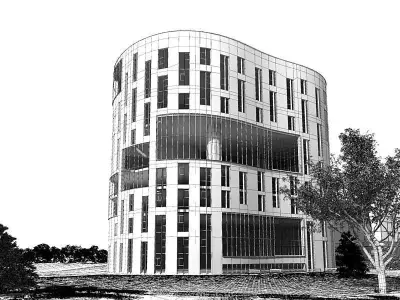 Office Building With Bricks Glass And Interesting Architectur... 3D model