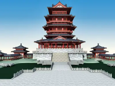 Chinese palace architecture Low-poly 3D model
