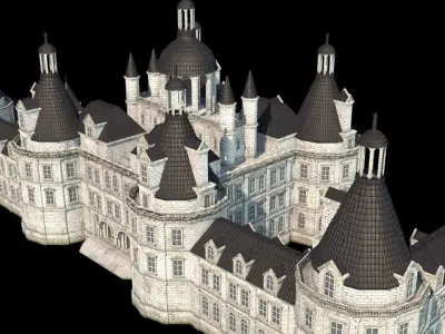 Low Poly Chateau-Castle - Inspired by Chateau de Chambord - PBR Low-poly 3D model