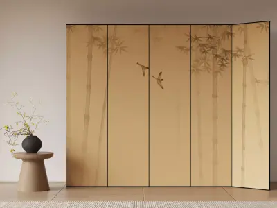 Oriental Zen Entryway with Bamboo Screen Wall 035 3D model