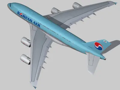 Airbus A380-8 Korean Air livery Low-poly 3D model