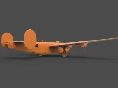 B-24J orange airplane 3D print model