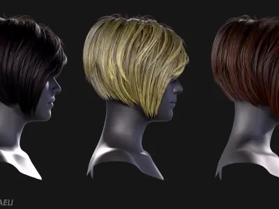 Real Time Hair Card Female Hairstyle part 01 Low-poly 3D model