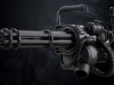Q-Old Minigun UE and Unity Packs With FBX And Textures Low-poly 3D model