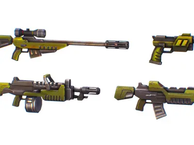 42 dollars discount SciFi Cartoon Weapons Set Low-poly 3D model