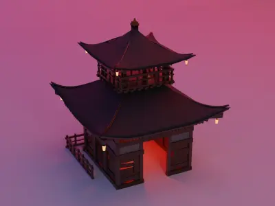Fureai-Kannon-do hall Japanese Garden Structures Pavilions Low-poly 3D model