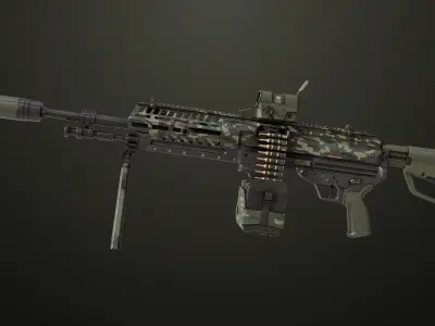 Machine Gun 14 Military Green All PBR Unity UE Low-poly 3D model