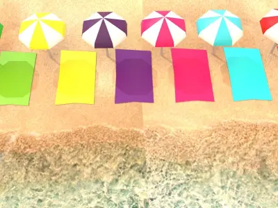 Beach umbrellas Low-poly 3D model
