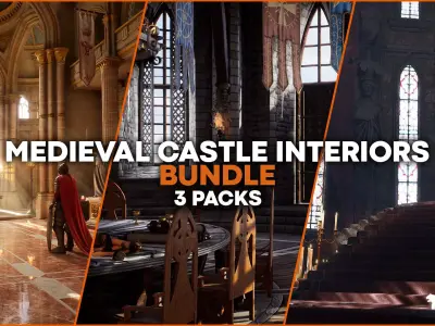 Medieval Castle Interiors Bundle Low-poly 3D model
