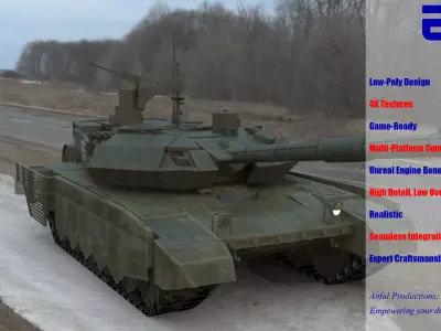 Battle-Worn T90MS Main Battle Tank - 3D Model Low-poly 3D model