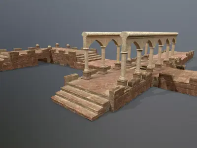 Altar Set stone column Low-poly 3D model